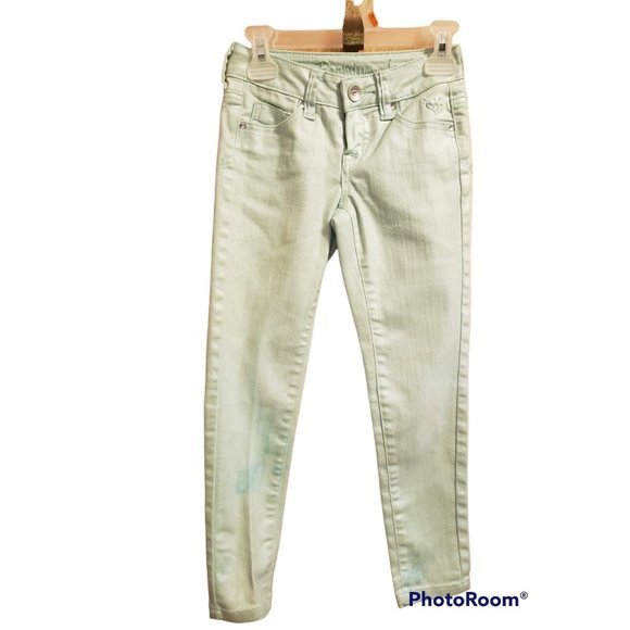 Justice Seafoam Green Metallic Super‎ Skinny Jeans, Girls Size 7R - Picture 1 of 6